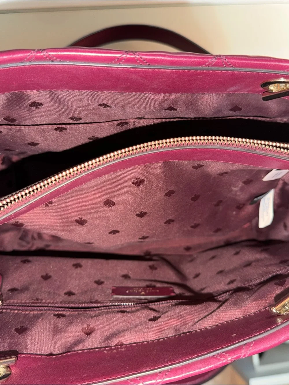 kate spade Quilted Leather Tote in Deep Wine with Gold Hardware